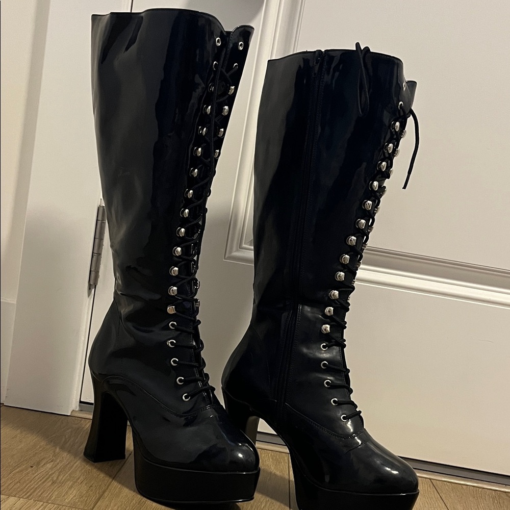 Black Laced Knee High Boots